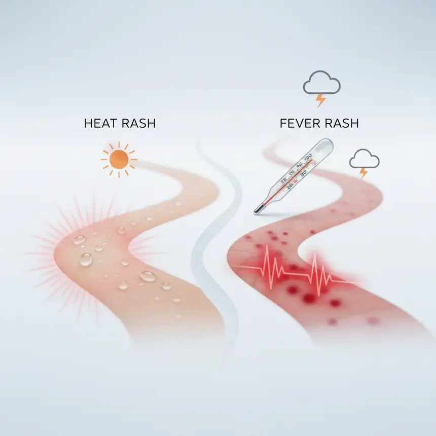 Distinguishing heat rash from roseola