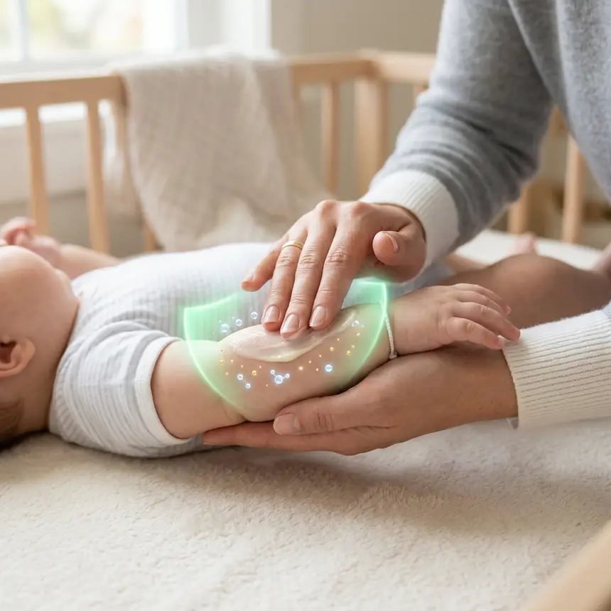 Applying baby moisturizer