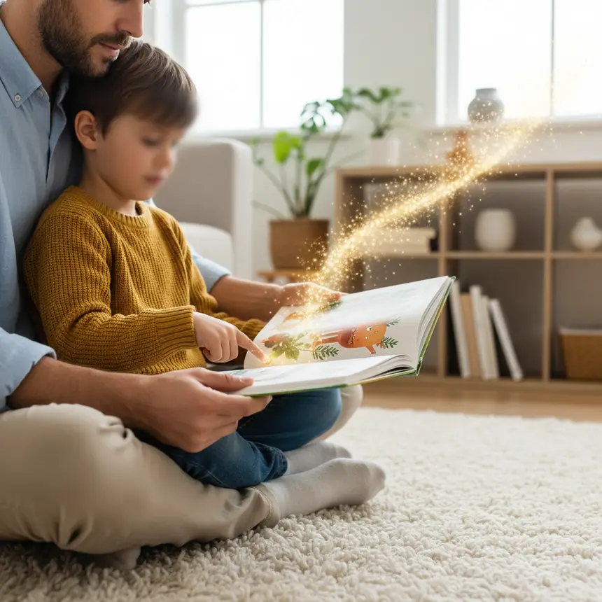 Child reading book, picture book use