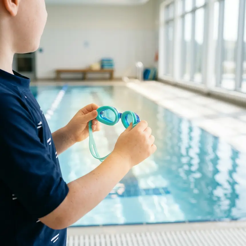 Swim preparation, child anticipation